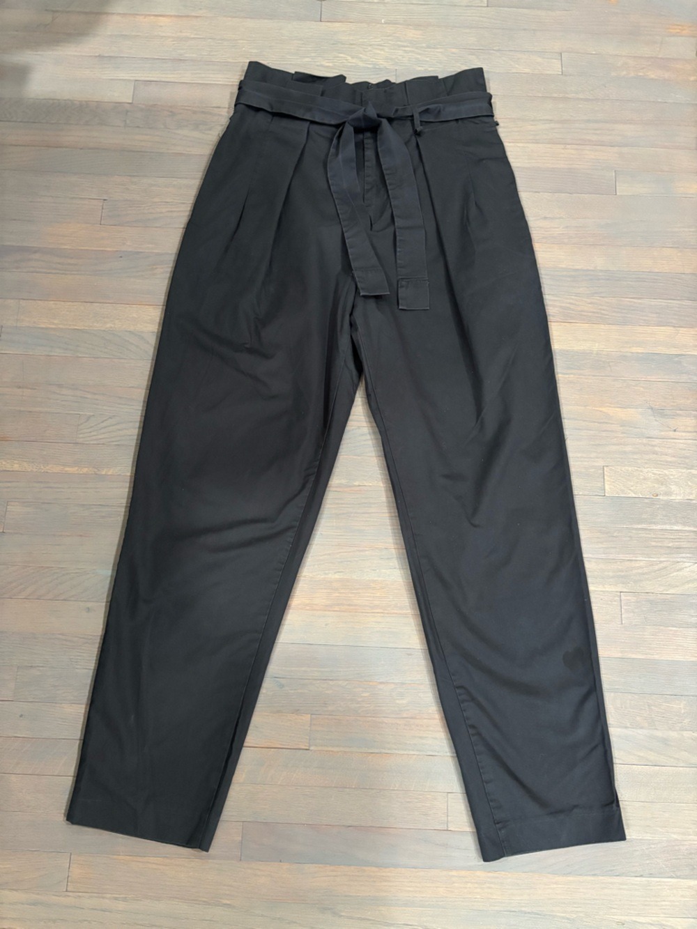 650. Zara Trafaluc Black Paperbag Waist Chinos with Tie Belt
